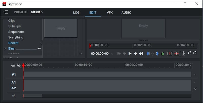 Lightworks-Oberfläche