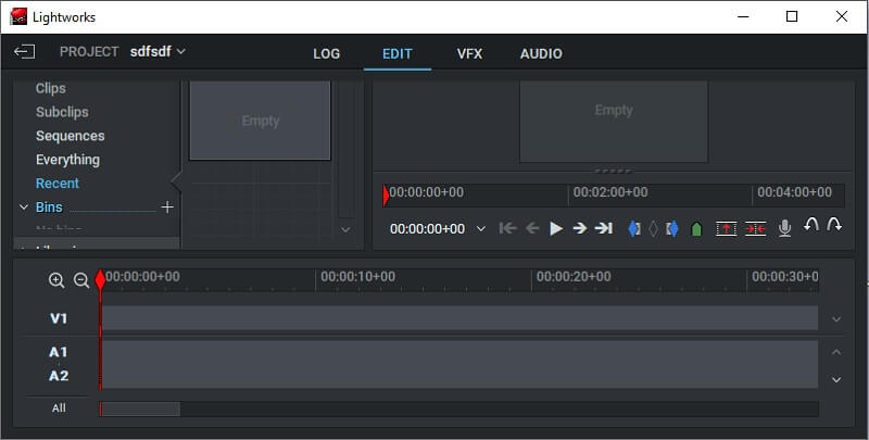 Lightworks-Oberfläche