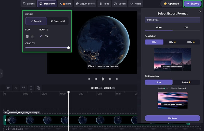 Clipchamp Video drehen und exportieren