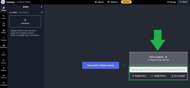 Kapwing Videodatei hochladen