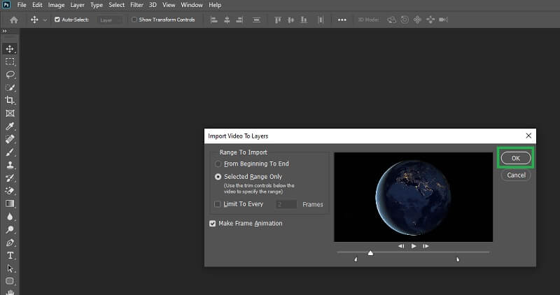 Photoshop GIF-Maker Videobereich auswählen