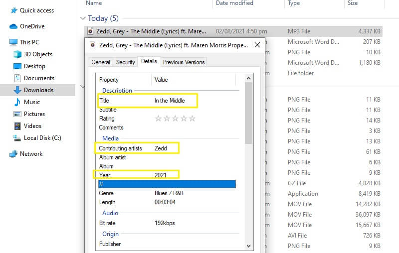 MP3-Metadaten in der Vorschau anzeigen