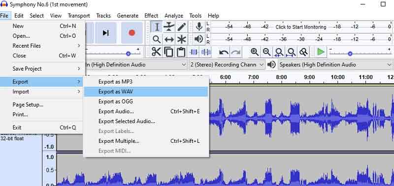 Audacity als WAV exportieren M4A zu WAV