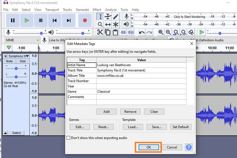 Audacity Ausgabe speichern M4A zu WAV