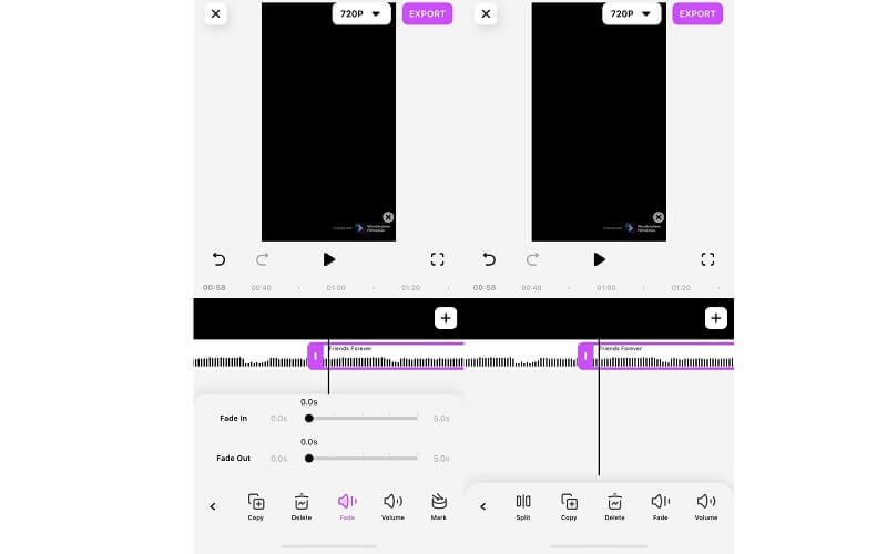 FilmoraGo Oberfläche MP3‑Cutter