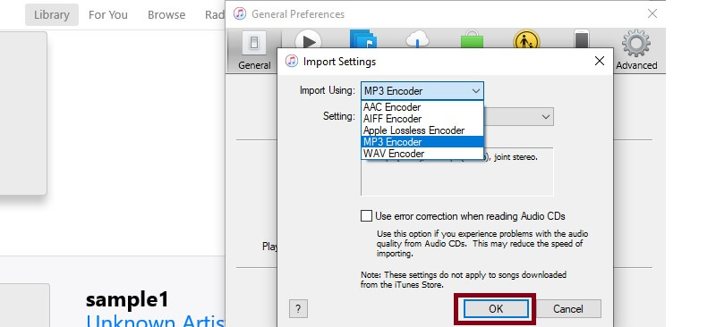 iTunes Einstellungen ändern AIFF zu MP3
