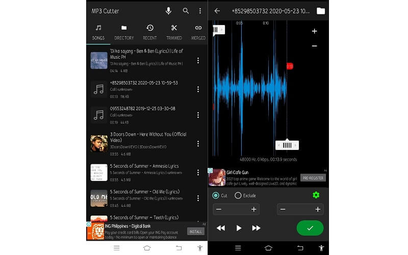 MP3 Cutter Android‑Oberfläche MP3‑Cutter