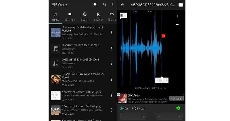 MP3-Schneidewerkzeug Schnittstelle Audio-Zuschneider
