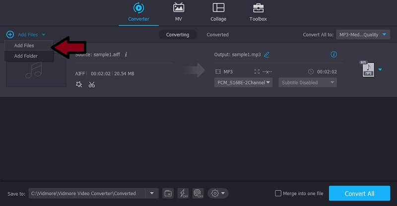 Vidmore Vc AIFF hochladen AIFF zu MP3