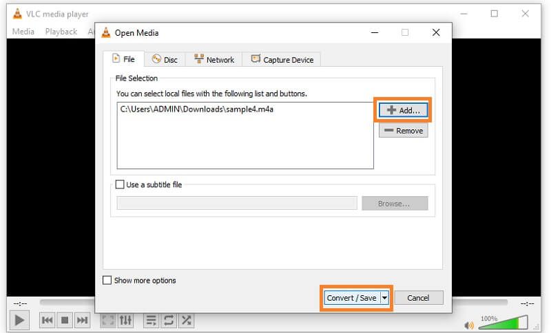 VLC M4A-Datei hinzufügen M4A zu WAV