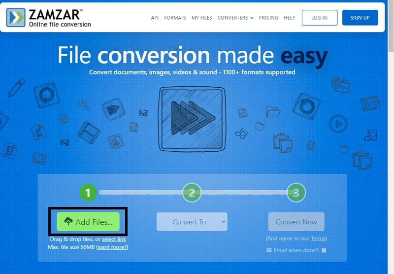 Dateien hinzufügen Zamzar