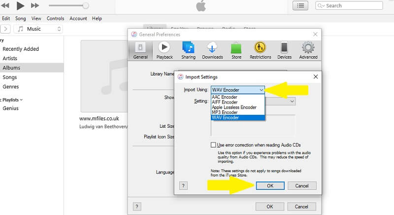 iTunes Option „Importieren mit“