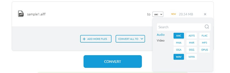 OnlineConvertFree Oberfläche Audio zu WAV