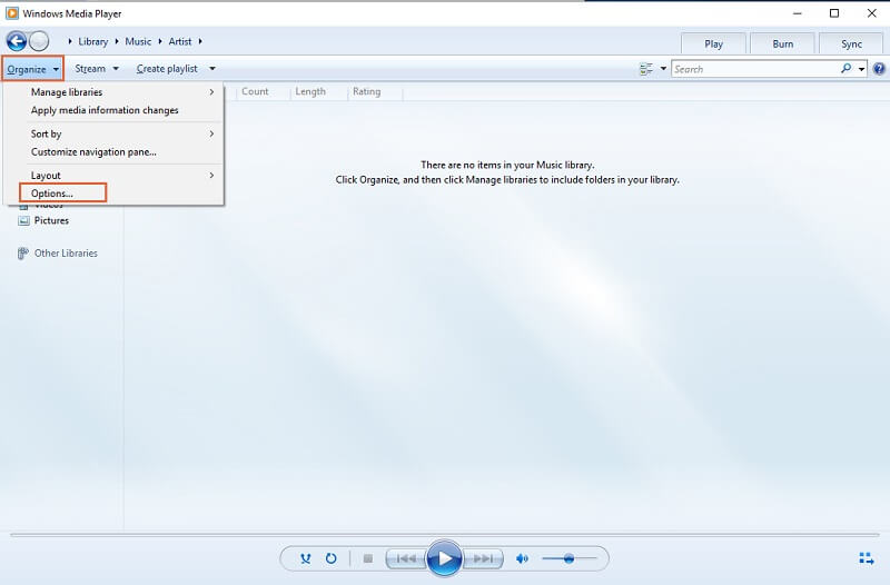 Windows Media Player-Oberfläche
