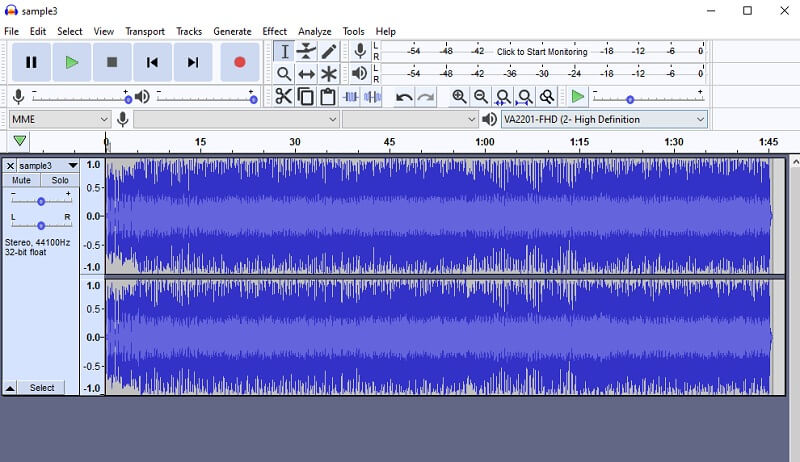 Audacity Konvertierungsoberfläche