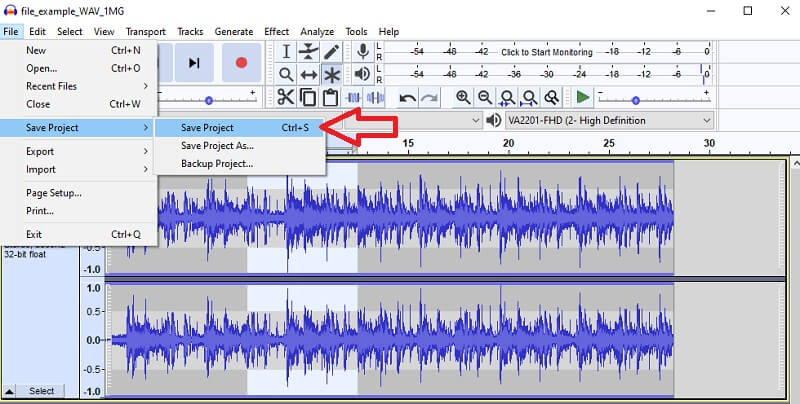 Audacity Projekt speichern