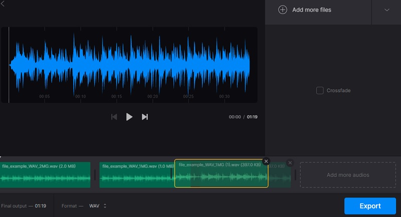 Clideo WAV-Dateien zusammenführen