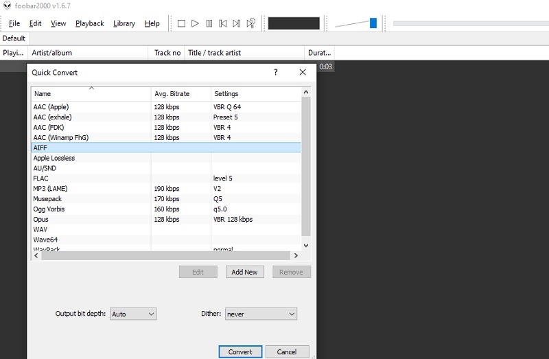Foobar Konvertierungsoberfläche
