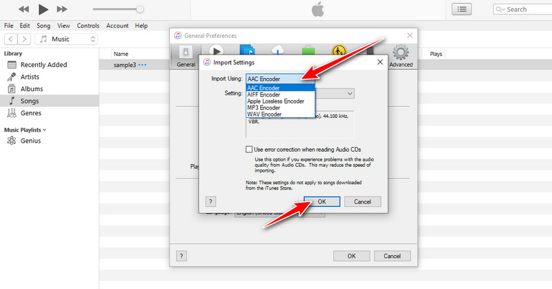 iTunes Konvertierungseinstellungen auswählen