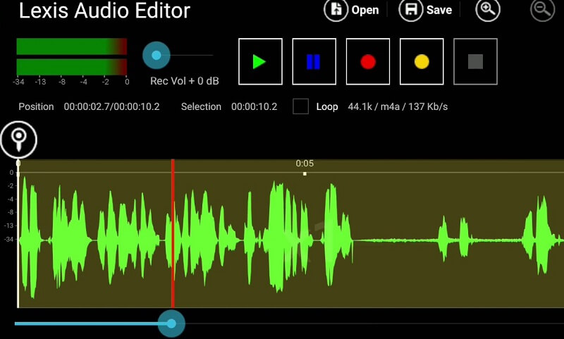 Lexis Audio Editor Mobile-Oberfläche