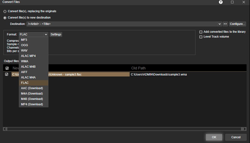 Mediamonkey Konvertierungsoberfläche