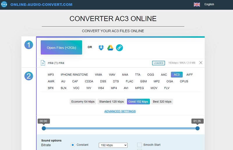 Online Audio Convert Hauptoberfläche