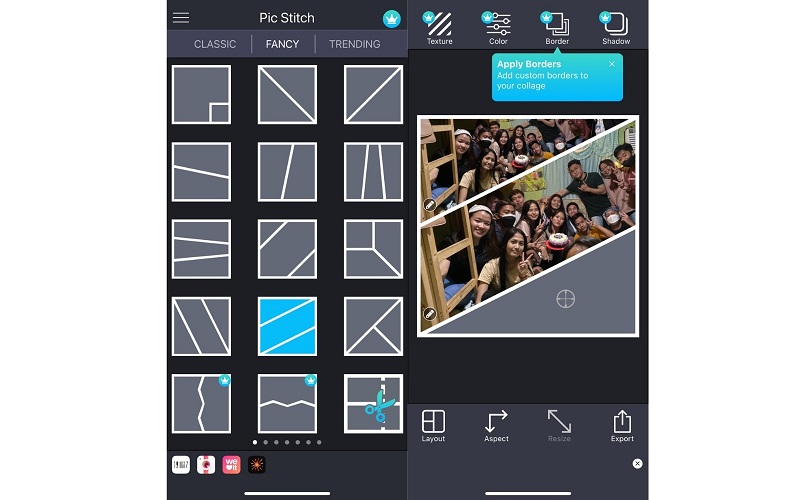 Picstitch Collage Maker – Oberfläche