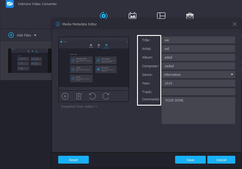 Vidmore MOV-Metadaten ändern
