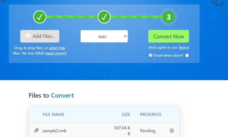 Zamzar Konvertierungsvorgang