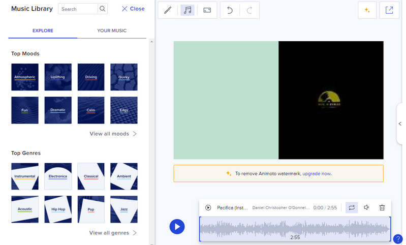 Animoto Audio ersetzen – Oberfläche