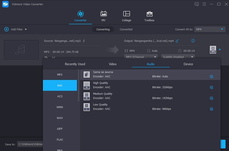 AAC‑Formate wählen Vidmore