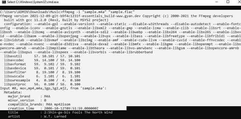 FFMPEG M4A in FLAC konvertieren