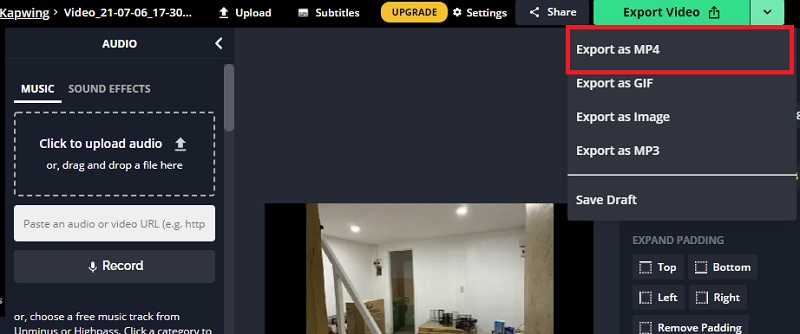 Kapwing Ausgabedatei exportieren
