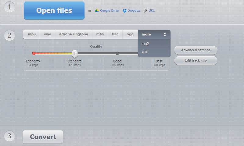 Online Audio Converter Oberfläche