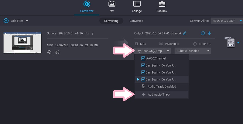 Vidmore Audiospur-Option