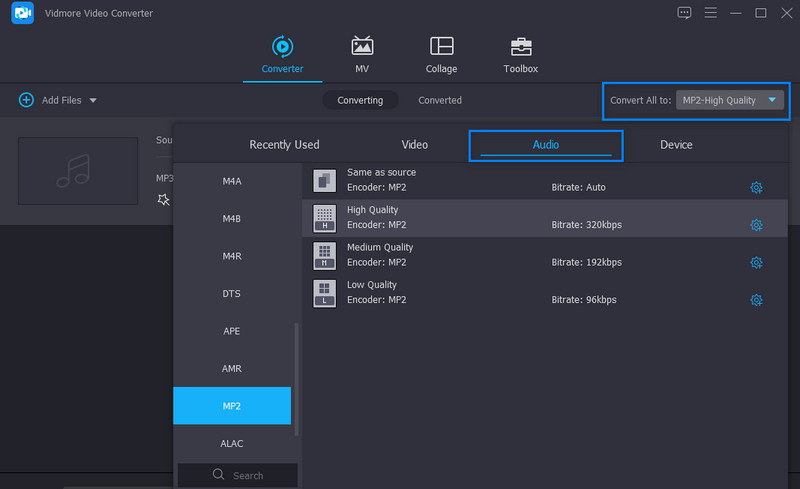 Vidmore Ausgabe auswählen