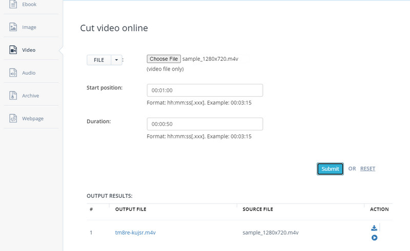 Aconvert.com Film schneiden