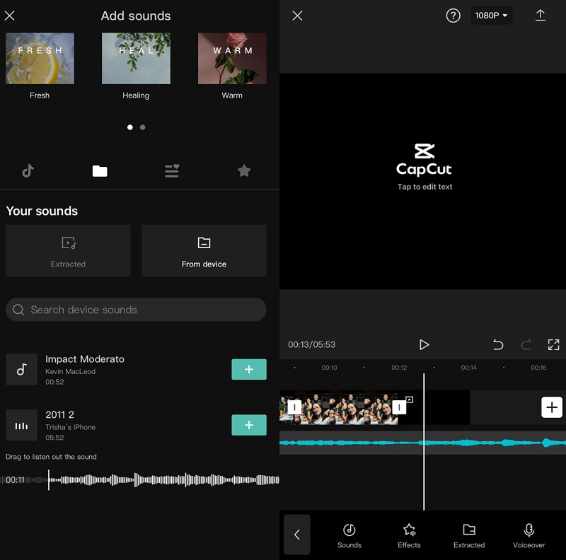Audio zu Foto hinzufügen CapCut