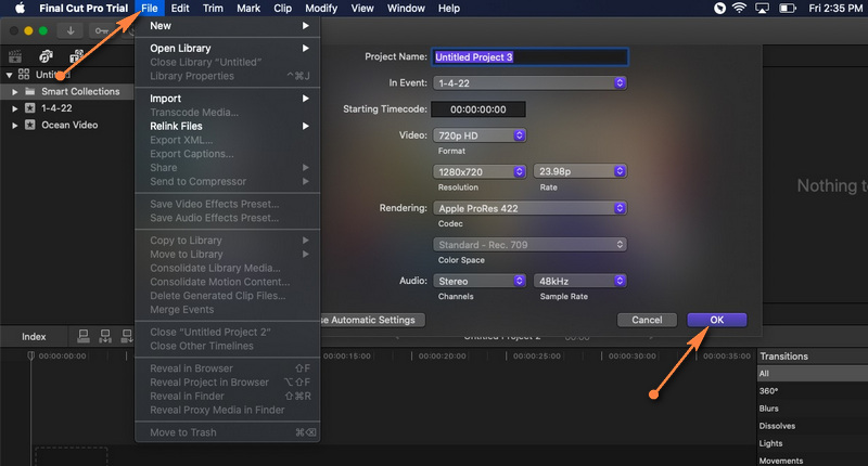 Final Cut Neues Projekt