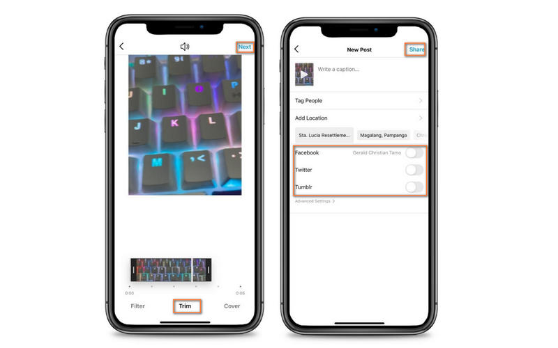 Video auf Instagram teilen