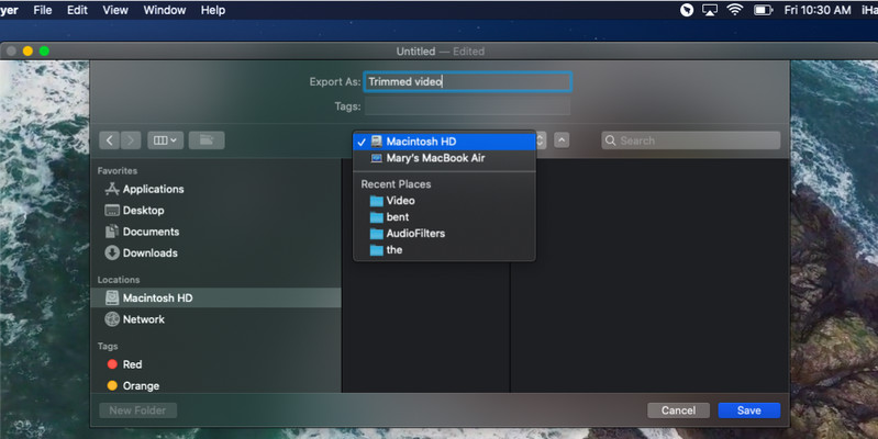 Getrimmtes Video in QuickTime speichern