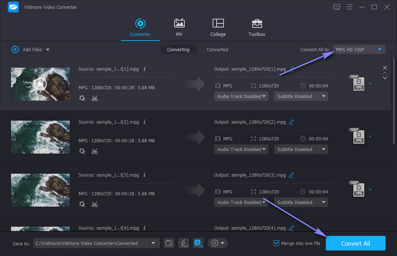 Vidmore getrimmtes MPG speichern