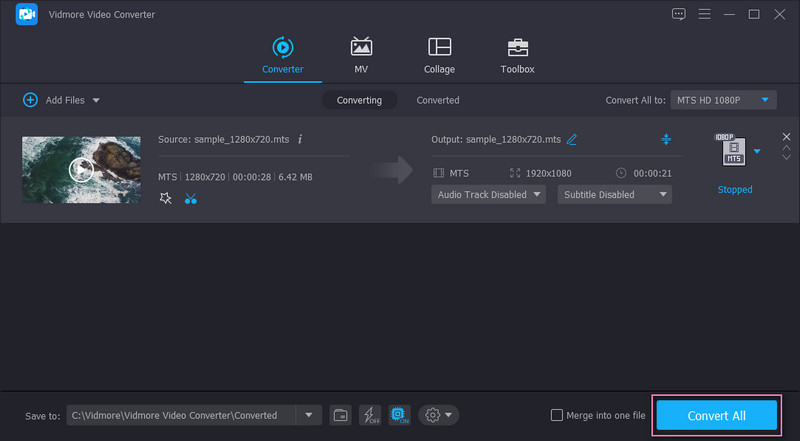 Vidmore getrimmtes MTS speichern