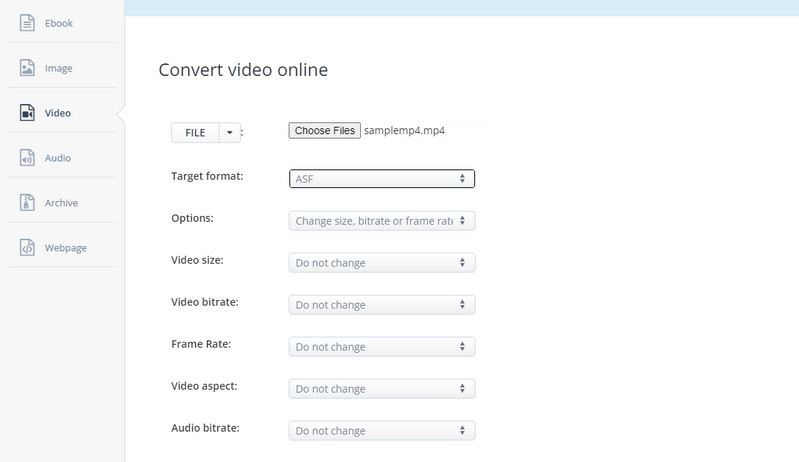 AconvertCom-Oberfläche
