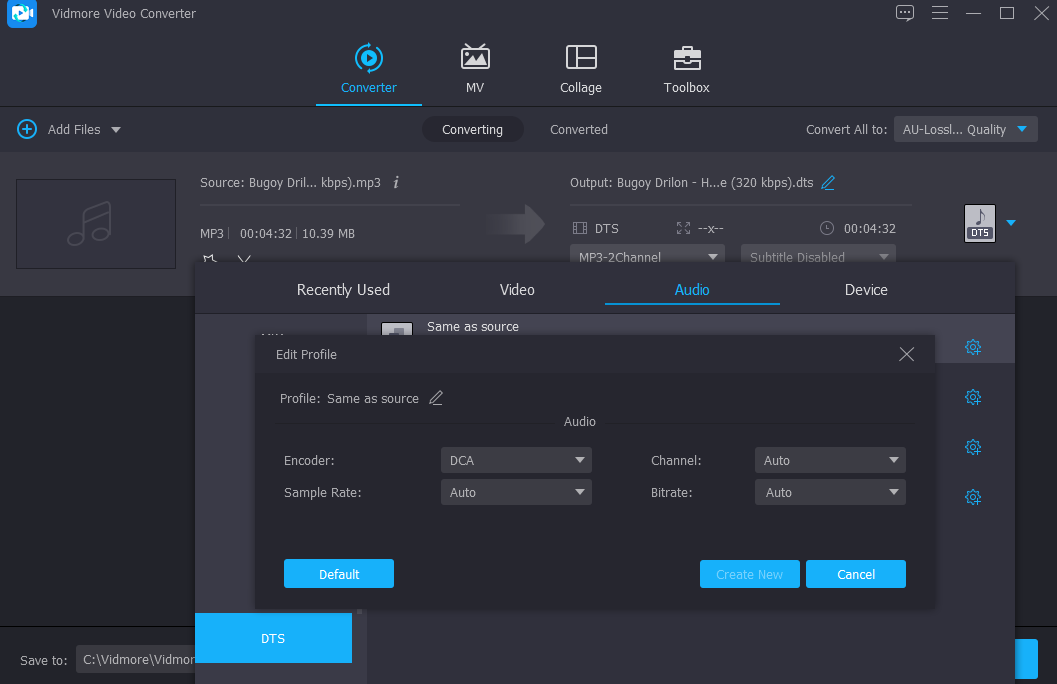 DTS bearbeiten Vidmore