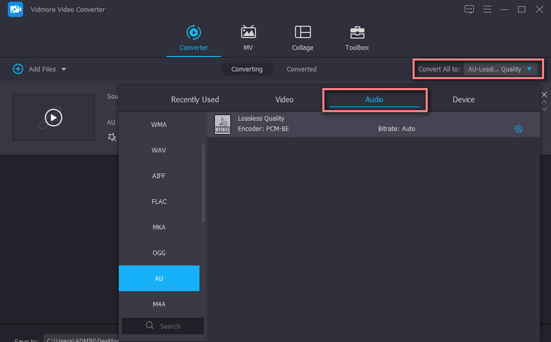 Vidmore Format wählen