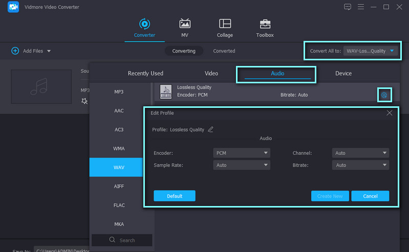 Vidmore Profil anpassen