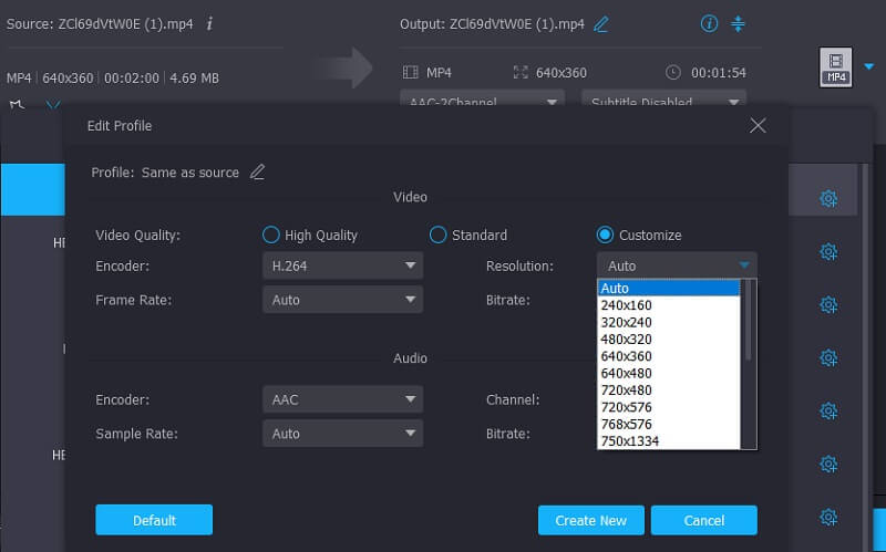 Auflösung in Vidmore verringern