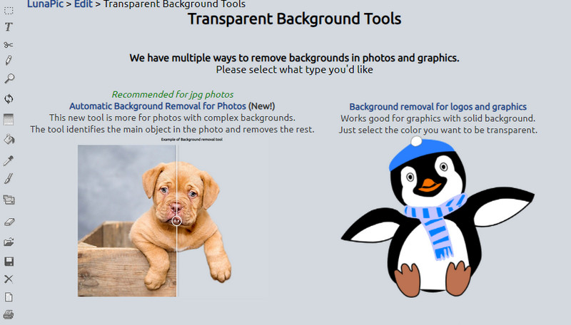 LunaPic-Werkzeuge zur Hintergrundentfernung