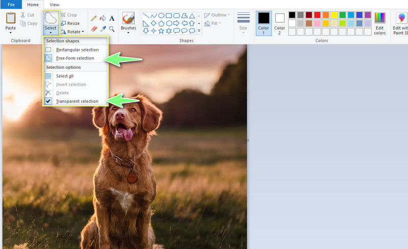 Auswahlmenü in Paint